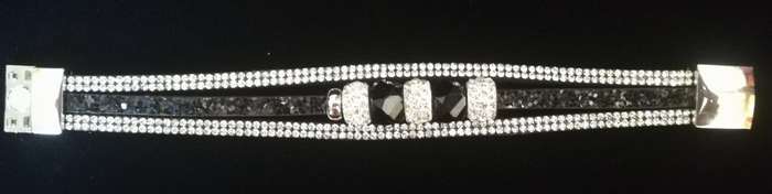 Multilayer Black Crystal Beaded & Rhinestone Vegan Leather & Suede Bracelet with Magnetic Clasp