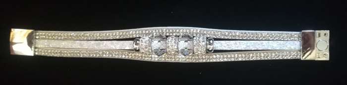 Multilayer White Crystal Beaded & Rhinestone Vegan Leather & Suede Bracelet with Magnetic Clasp