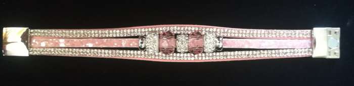 Multilayer Pink Crystal Beaded & Rhinestone Vegan Leather & Suede Bracelet with Magnetic Clasp