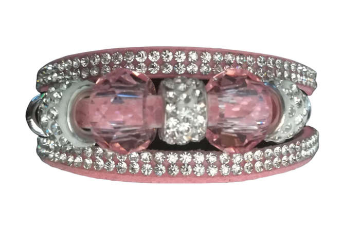 Multilayer Pink Crystal Beaded & Rhinestone Vegan Leather & Suede Bracelet with Magnetic Clasp