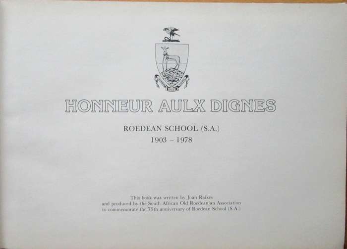 Honneur Aulx Dignes Roedean School (S.A.) 1903-1978