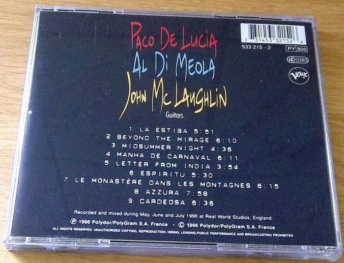 JAZZ AL DI MEOLA / JOHN McLAUGHLIN / PACO DE LUCIA The Guitar Trio [Main stock room]