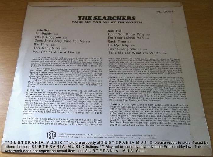 THE SEARCHERS Take Me For What I`m Worth LP