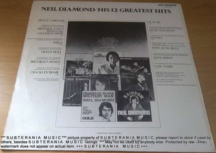 NEIL DIAMOND His 12 Greatest Hits Vinyl LP Record