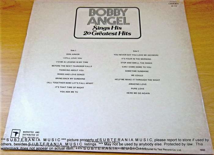 BOBBY ANGEL Sings His 20 Greatest Hits Vinyl Record