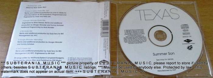 TEXAS Summer Son CD Single  South African Pressing
