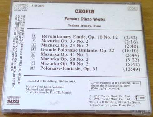 CHOPIN Famous Piano Works Tatjana Irinsky  [Classical Box 2]