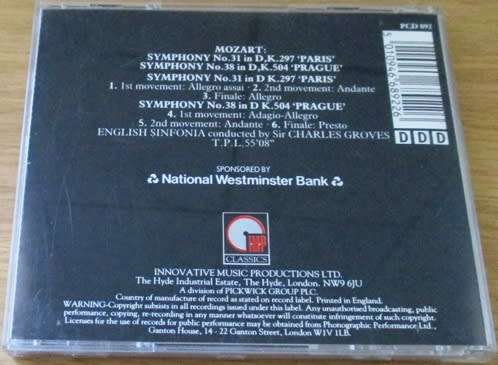 MOZART Symphonies No 31 in D.K 297 paris Symphony   [Classical Box 4]
