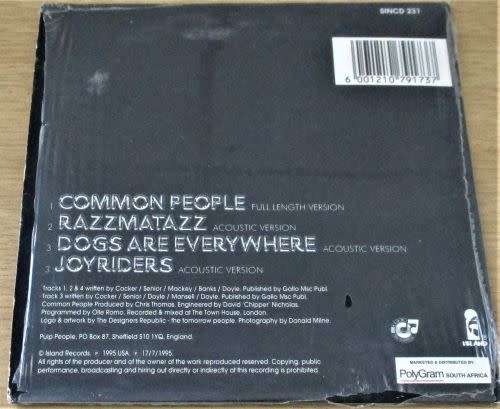 PULP  Common People CD Single South African Issue  [card sleeve box]