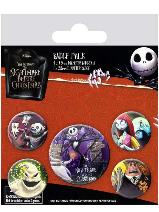 NIGHTMARE BEFORE CHRISTMAS 5 x BUTTON BADGE PACK