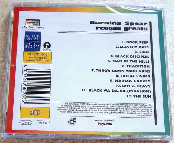 BURNING SPEAR Reggae Greats SOUTH AFRICA Cat# BUDCD1049