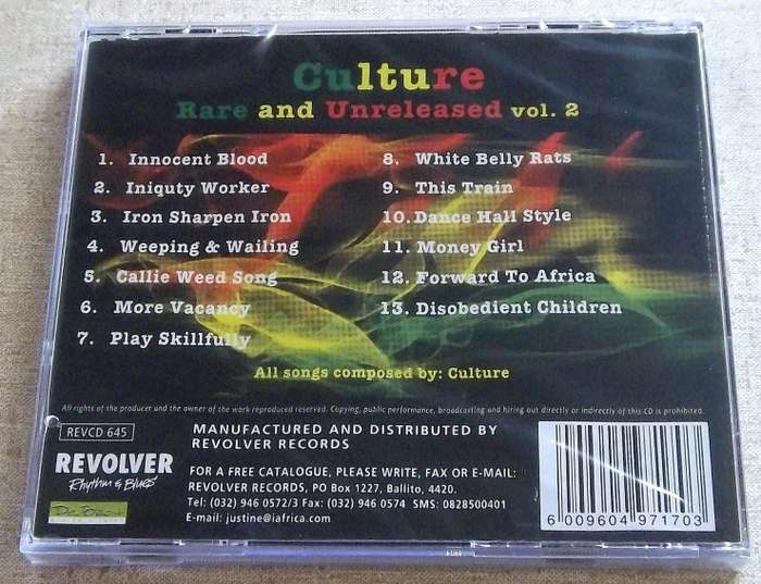 CULTURE Rare And Unreleased Vol 2 SOUTH AFRICA Cat#REVCD645