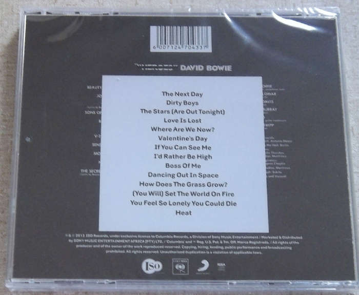 DAVID BOWIE The Next Day SOUTH AFRICA Cat# CDCOL7485 Jewel Case Version