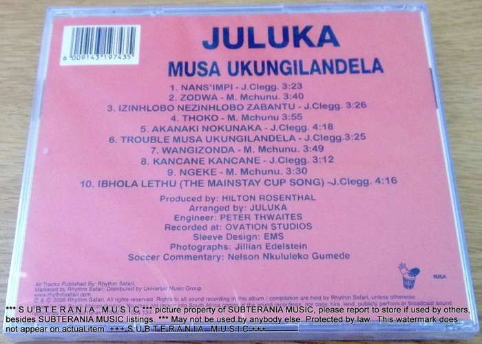 JULUKA Musa Ukungilandela SOUTH AFRICA Cat# RSMCD 1028 Johnny Cleggg