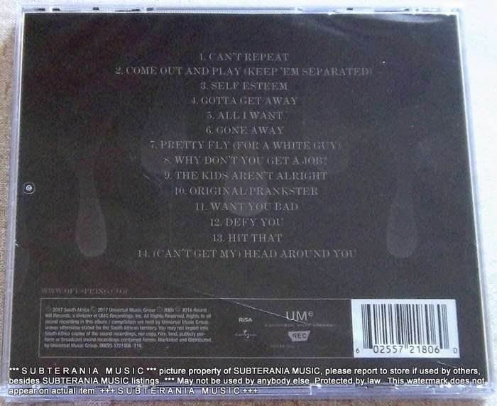 OFFSPRING Greatest Hits SOUTH AFRICA Cat# 060255721806