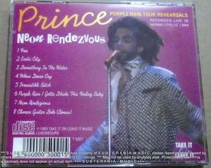 PRINCE Neon Rendezvous Purple Rain Tour Sessions ITALIAN PRESSING Cat# T 9301