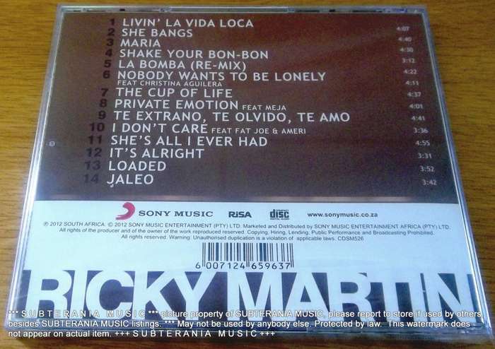 RICKY MARTIN 14 Great Hits SOUTH AFRICA Cat# CDSM526