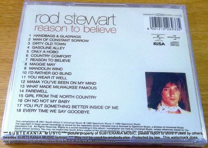 ROD STEWART Reason to Believe SOUTH AFRICA Cat# BUDCD 1118