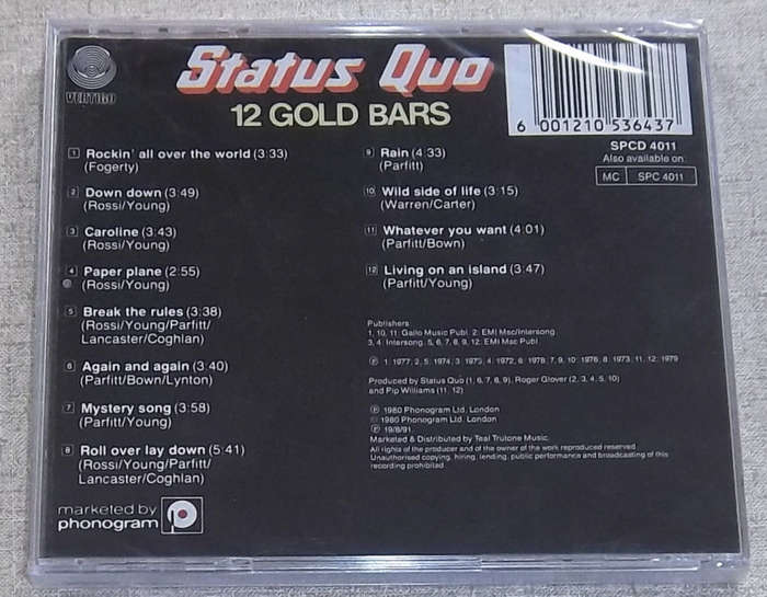 STATUS QUO 12 Gold Bars SOUTH AFRICA Cat# SPCD 4011