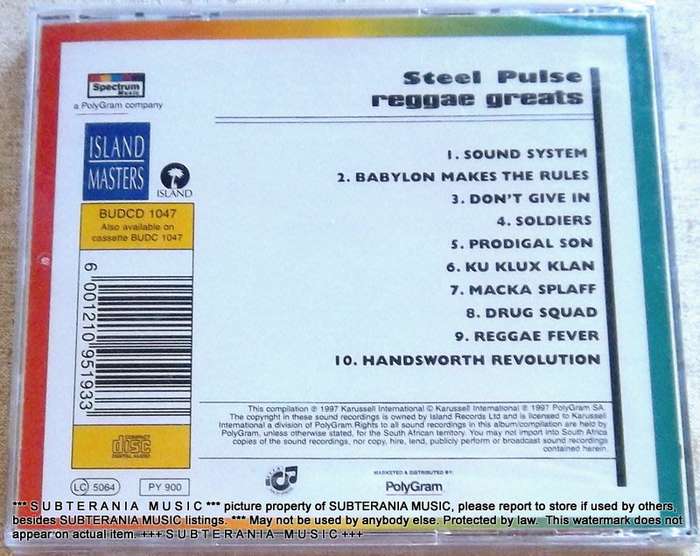 STEEL PULSE Reggae Greats SOUTH AFRICA Cat# BUDCD1047