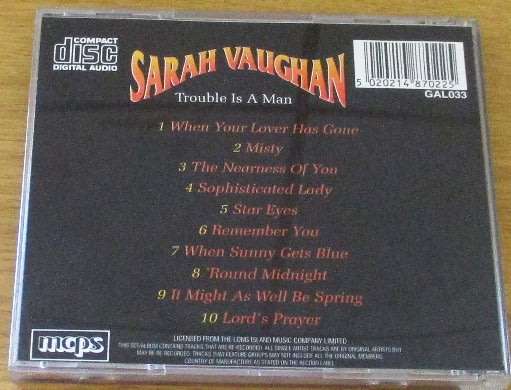 SARAH VAUGHAN Trouble Is A Man CD [Shelf G x 27]