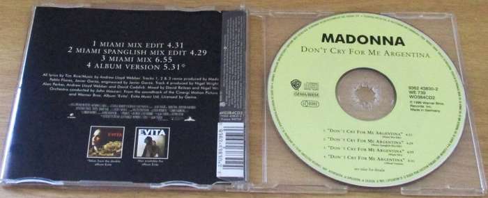 MADONNA Don`t Cry for Me Argentina IMPORT CD Single [Shelf BB CD singles]
