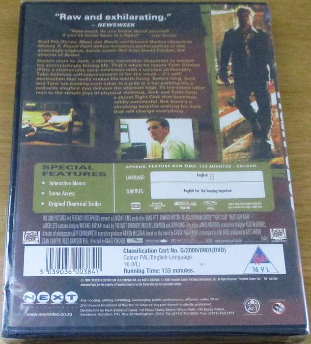 CULT FILM: FIGHT CLUB DVD [Brad Pitt Edward Norton NEW BB DVD SHELF]