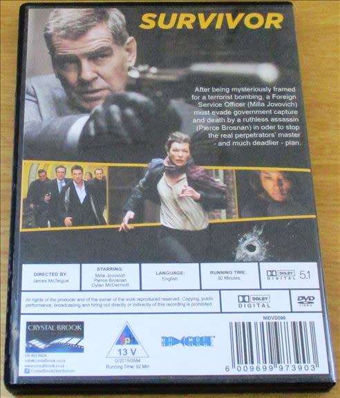 CULT FILM: SURVIVOR Mila Jovovich Pierce Brosman  [DVD Box 12]