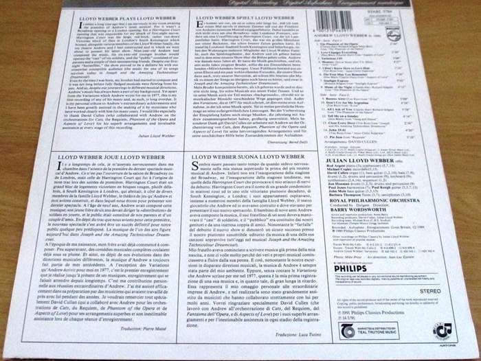 LLOYD WEBBER PLAYS LLOYD WEBBER LP VINYL RECORD