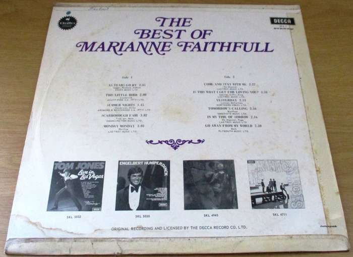 MARIANNE FAITHFULL The Best Of LP VINYL RECORD