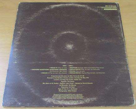 FOCUS At the Rainbow LP VINYL RECORD