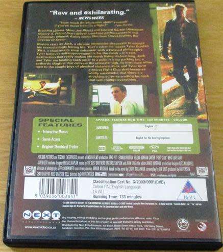 Cult Film: Fight Club DVD Brad Pitt Edward Norton [BBOX 13]