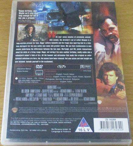Cult Film: Lethal Weapon DVD Mel Gibson Danny Glover [BBOX 13]