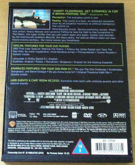 MATRIX Keanu Reeves Laurence Fishburne DVD [BBOX 7]