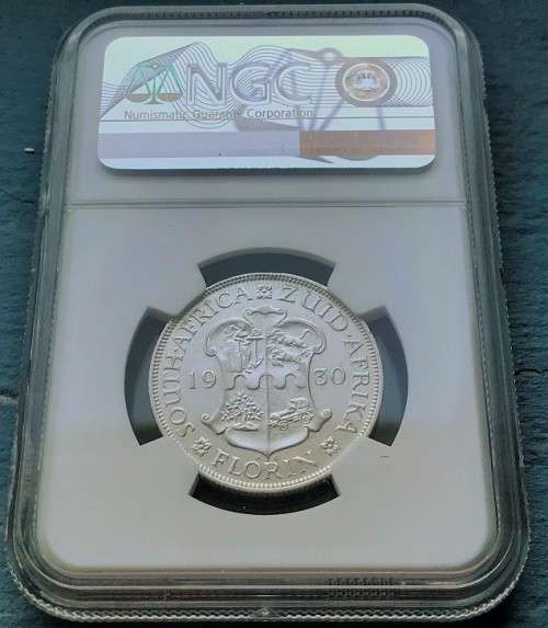 1930 SA florin 2 shillings two 2 shillings 2/. Virtually uncirculated. AU53 NGC. Hern value R20k