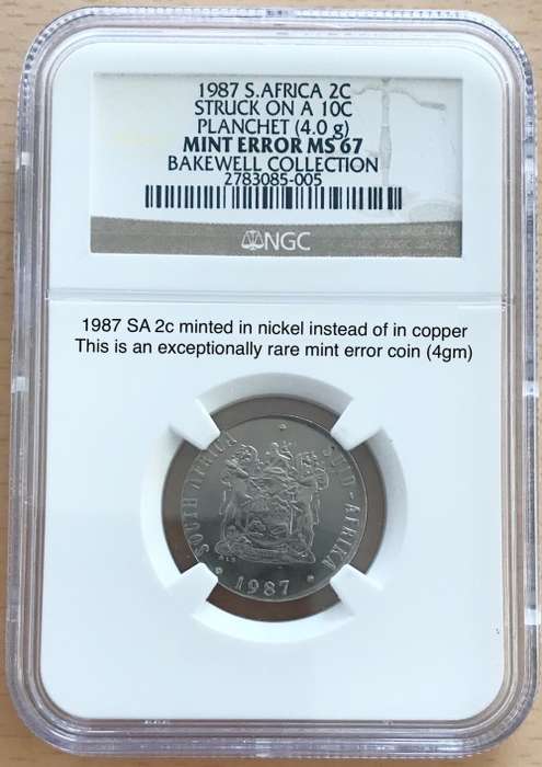 Rare error 1987 SA 2c. Minted in nickel instead of in copper. MS67 NGC 2783085-005