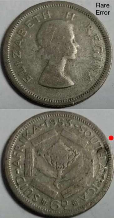 Rare lamination error 1953 SA sixpence or 6d