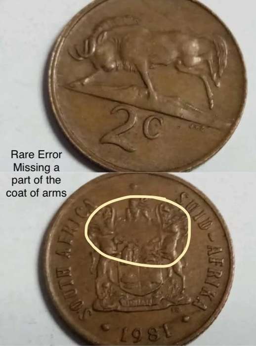 Rare error 1981 SA 2c. Missing a part of it`s coat of arms
