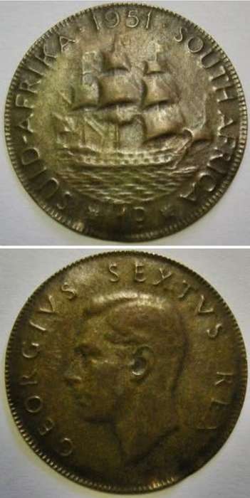 Rare error weight 1951 SA penny. Ultra thin and very light. 1.5gm, 0.27mm. Normal is 9.5gm