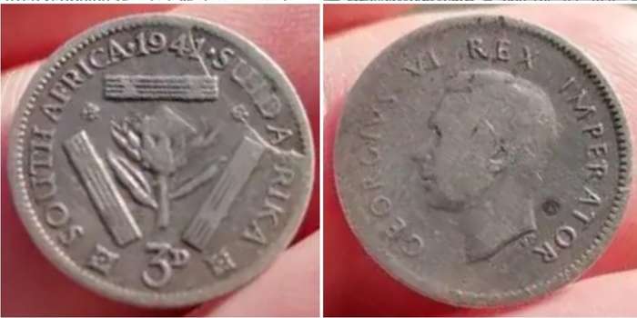 Rare big die error 1941 SA 3d tickey.