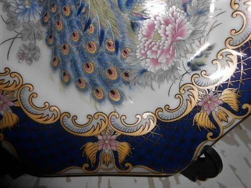 Octagonal Imari Plate. Peacocks with Cobalt blue and Gold design   me 1