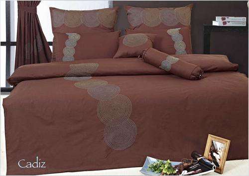 200T/C Percale Cotton Duvet Set with Embroid - Brown