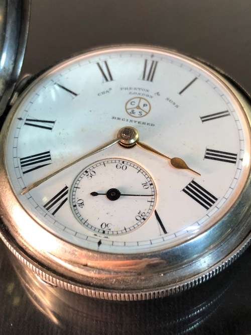 POCKET FOB WATCH BY CHAS PRESTON AND SONS LONDON STERLING SILVER WORKING PERFECTLY