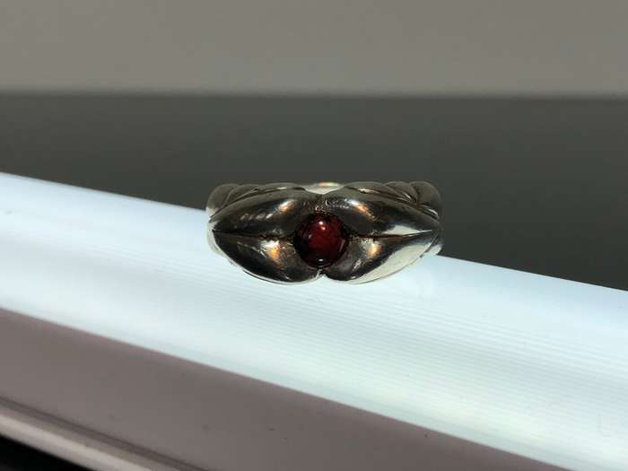 A Solid Silver and Garnet Gemstone Mens Ring