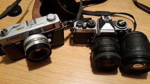 Lot of 2 old  cameras Canon ql and Nikon fe2 lenses