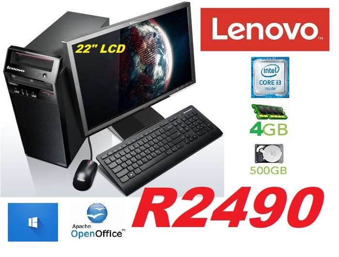Lenovo ThinkCentre Edge 72 Core i3 3.3GHz 4GB 500GB DVDCDRW Tower Windows 10+22` LCD