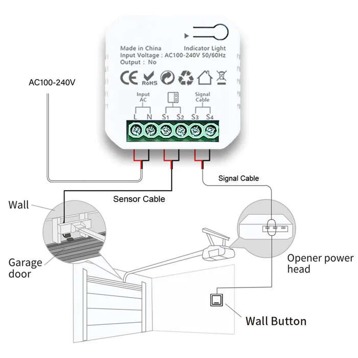 Smart Life Tuya Zigbee Gate Garage Door Opener Mini Switch Inching Relay with Contact Sensor 240V