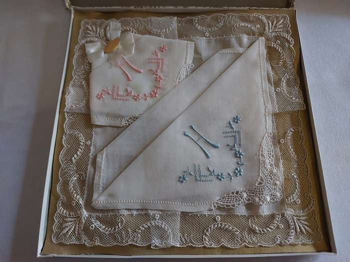 Swiss lace handkerchief collection gold boxed
