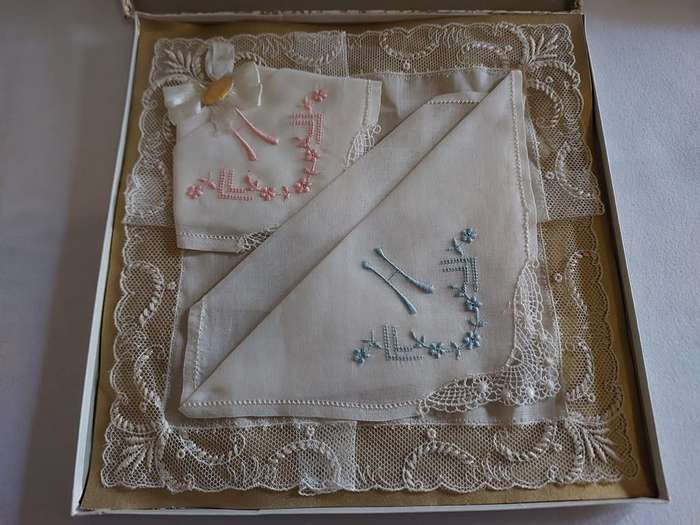 Swiss lace handkerchief collection gold boxed