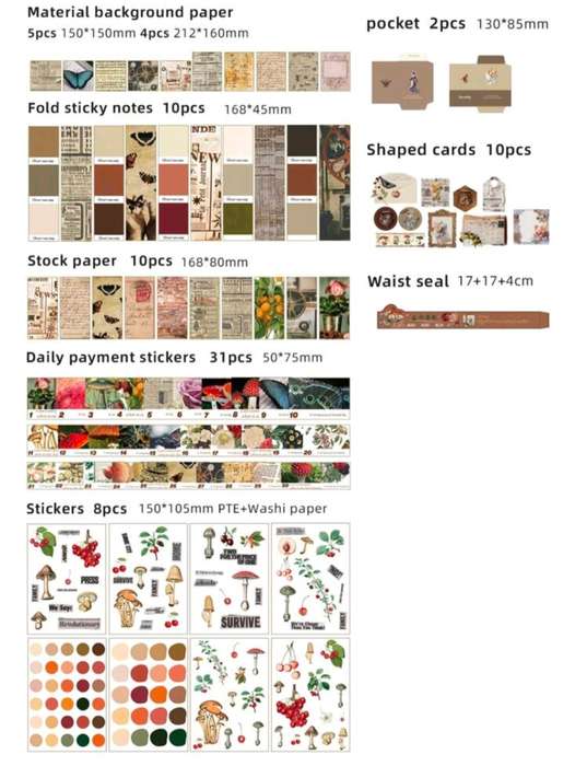 91 Pcs DIY Brown Scrap Booking Set